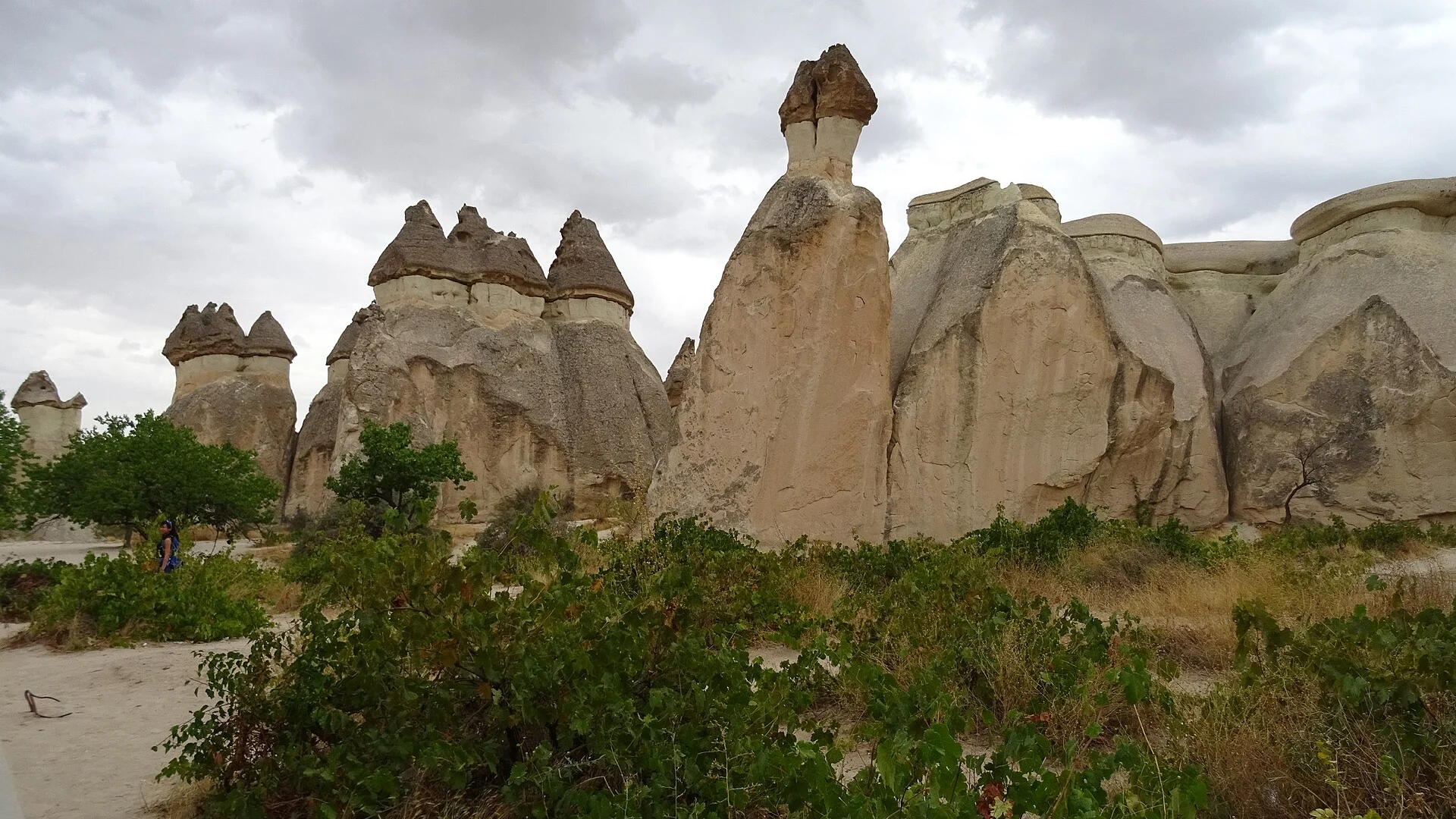 Fairy chimney rock formations in Cappadocia, Turkey