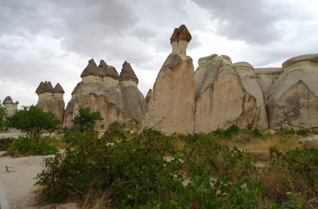 Fairy chimney rock formations in Cappadocia, Turkey