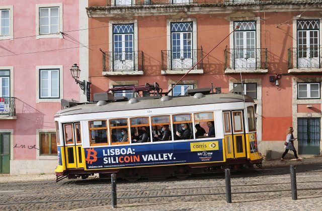 A tram in the Alfama district, Lisbon